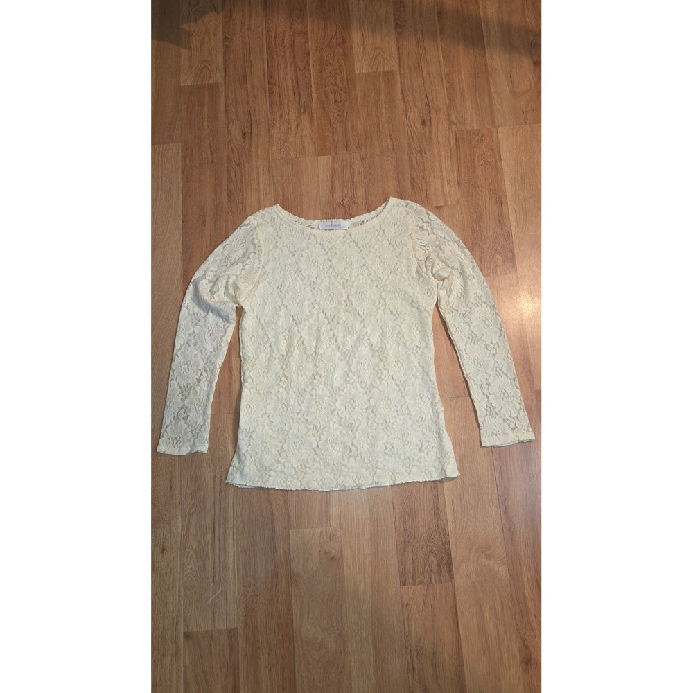Ellen Ashley Cream Floral Lace Long Sleeve Top Blouse Large Made in USA 8515P